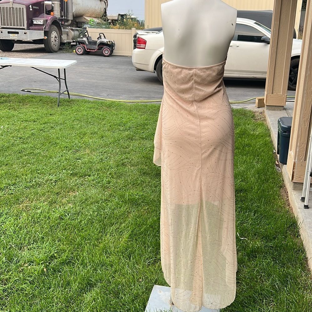 Taboo V-Neck Midi Length Dress high- Low gold sparkle - Picture 4 of 12
